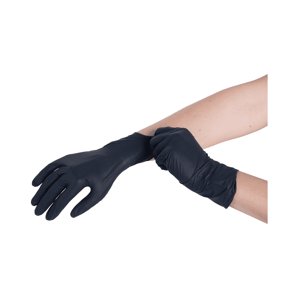 Перчатки нитриловые неопудренные одноразовые BVB, р-р S, 100 шт/упак, черный - 2