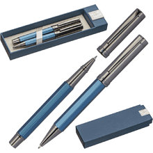 Набор ручек "1390344", ручка шариковая автоматическая и роллер, синий, серебристый