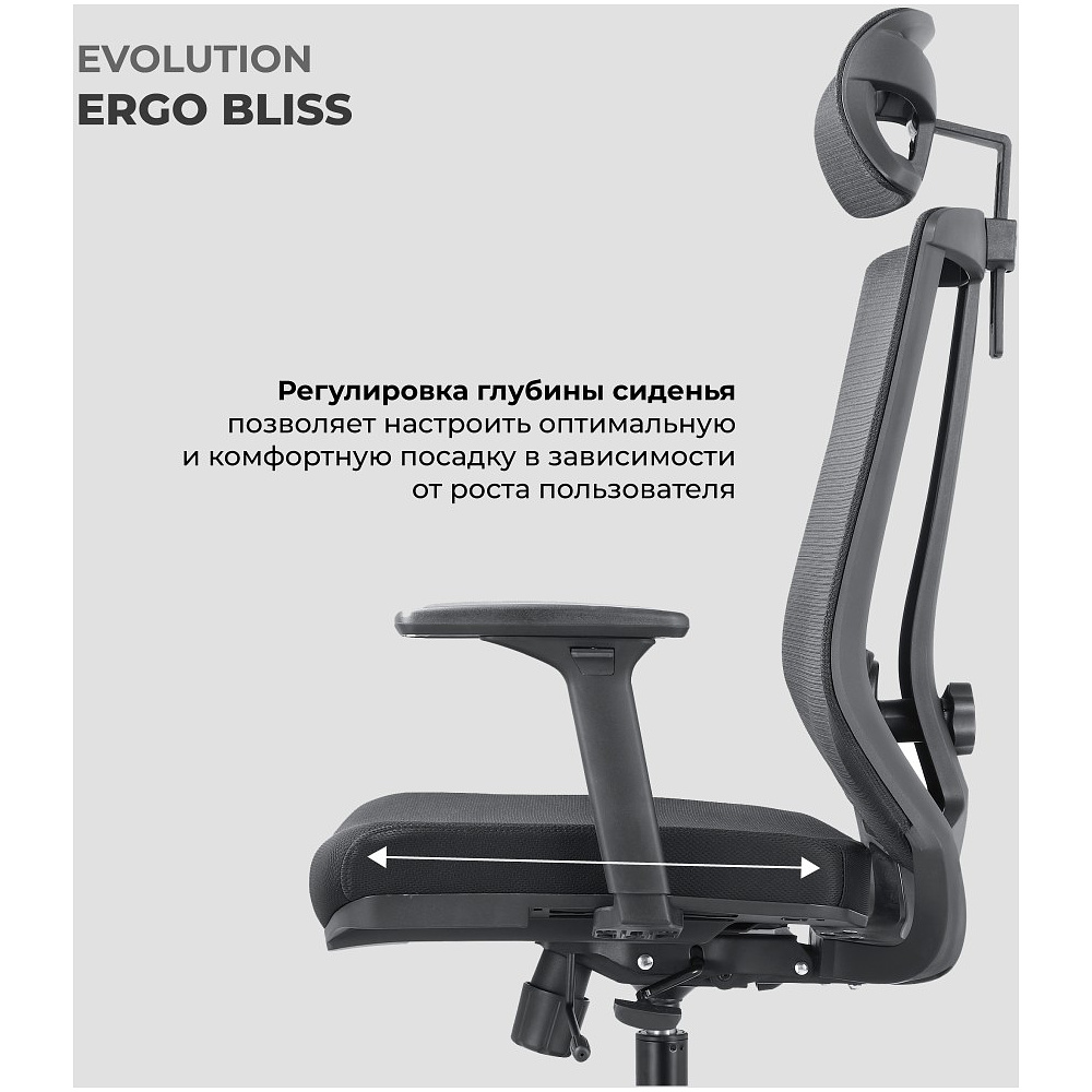 Кресло для руководителя EVOLUTION "ERGO BLISS", ткань, сетка, пластик, черный - 13