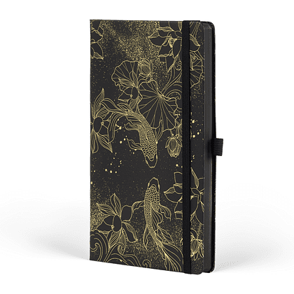 Блокнот "Total Black goldfish gold", А5, 96 листов, на резинке, черный, золотистый, срез черный - 2