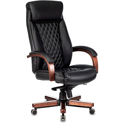 Кресло руководителя Бюрократ "T-9924WALNUT", кожа, металл, дерево, черный