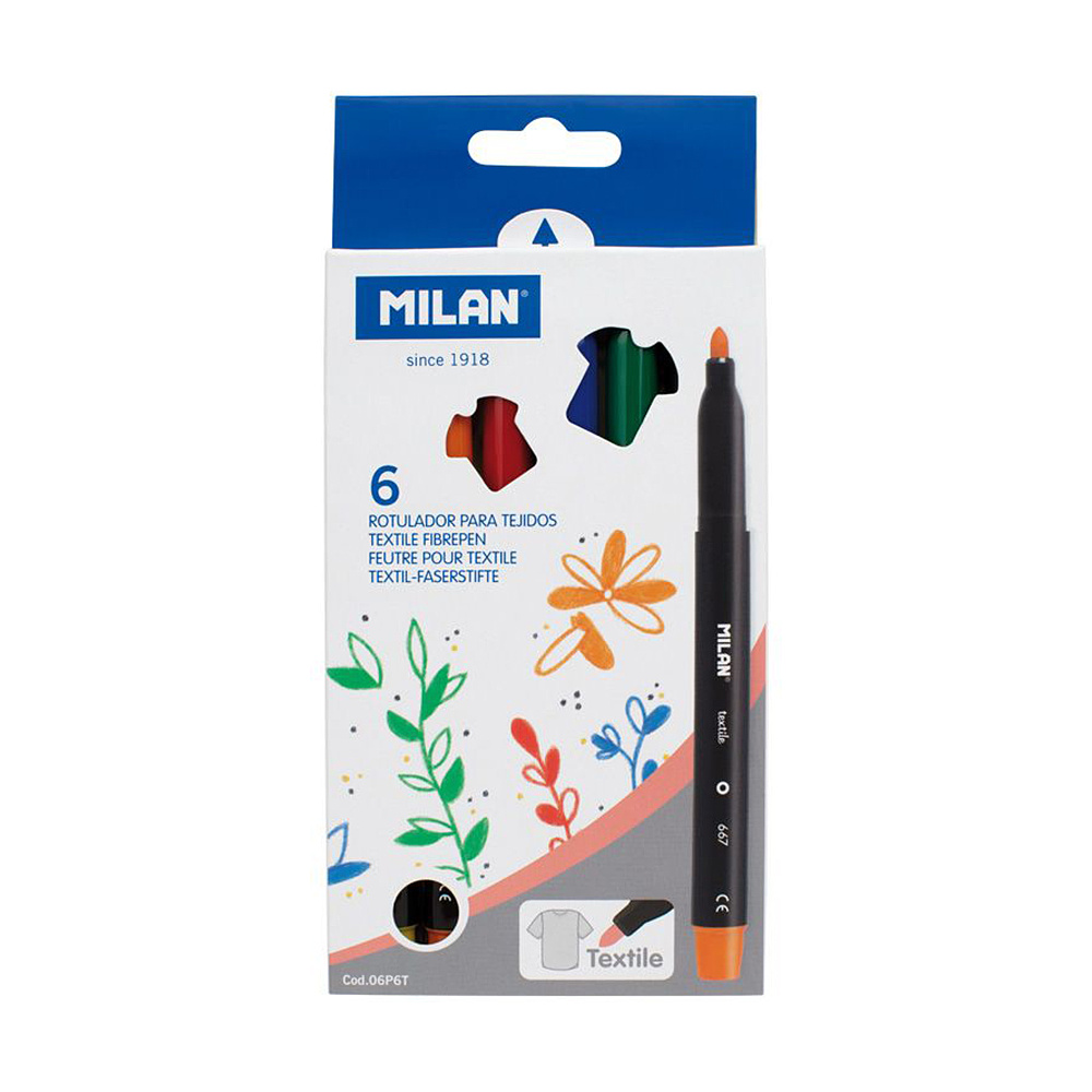 Фломастеры Milan для росписи на ткани, 6 цветов