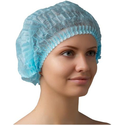 Шапочка одноразовая нетканая, 12 г/м2, 100 шт/упак, голубой
