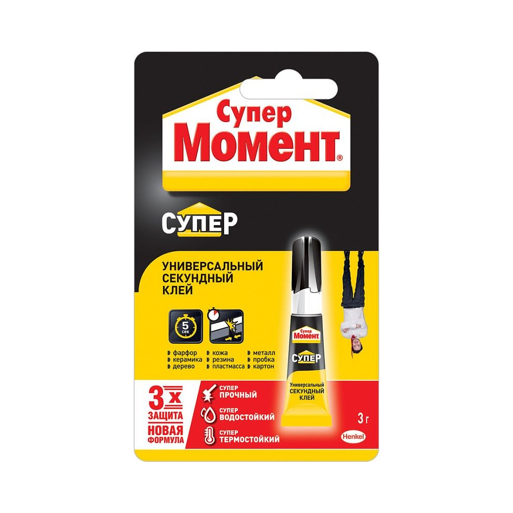 Клей универсальный секундный "Супер Момент" 3 гр., блистер-карта, шоу-бокс