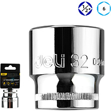 Головка торцевая шестигранная Deli YS EDQ4032 1/2", 32 мм, серебристый