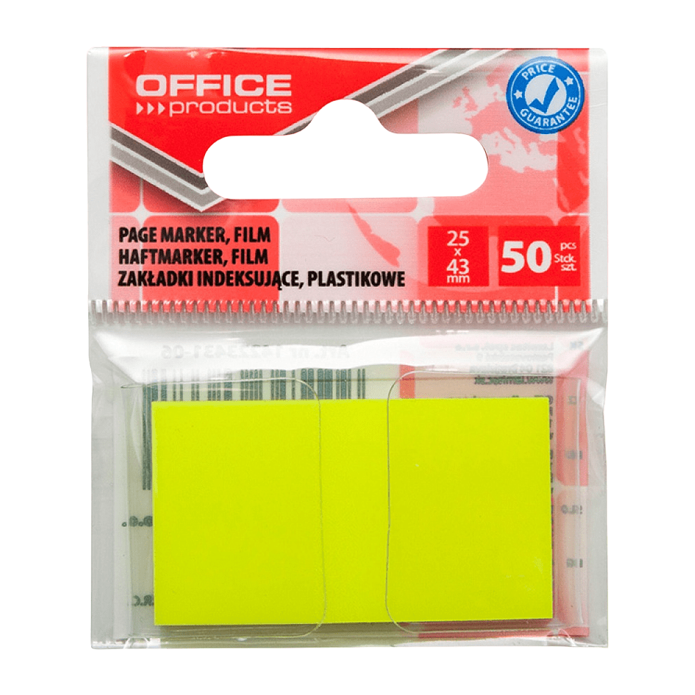 Закладки Office products, 25х43 мм, 50 штук, желтый
