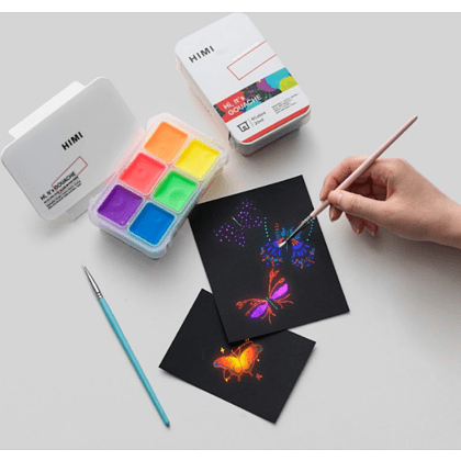 Краски гуашевые "Himi Jelly Cup.Glow in the dark. Bright color", набор 6 цветов, 23 мл., кювета, пластиковый футляр - 12