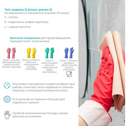 Перчатки латексные HQ Profiline, р-р L, с х/б покрытием, зеленый - 10