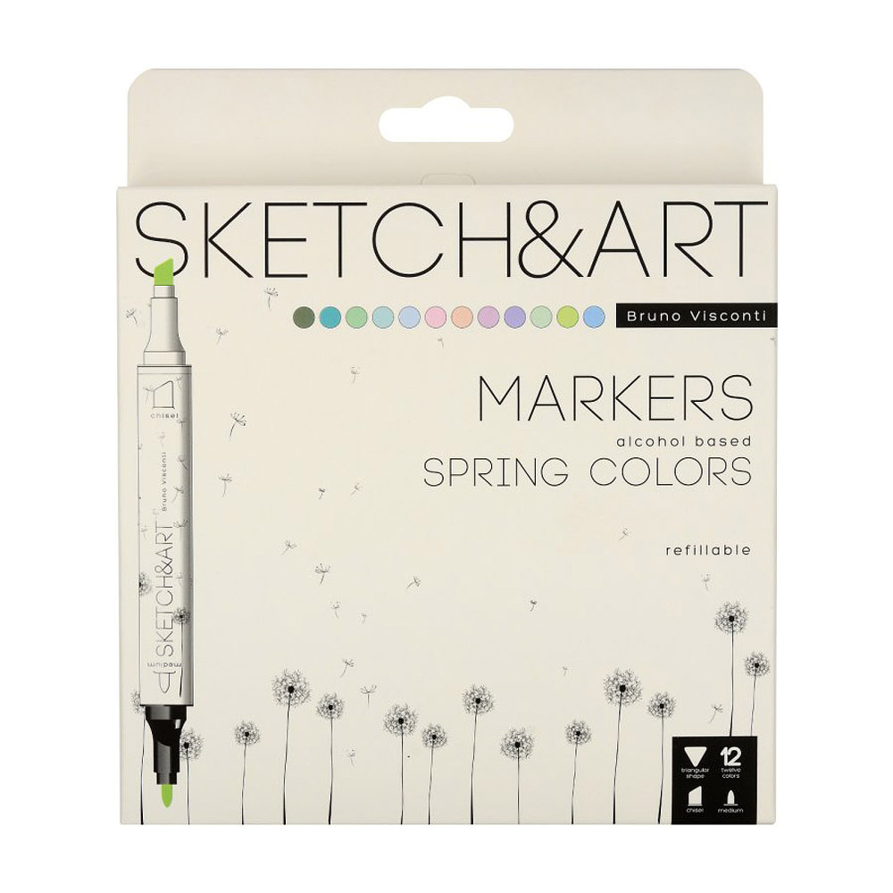 Набор двусторонних маркеров для скетчинга "Sketch&Art. Весенний пейзаж", 12 цветов