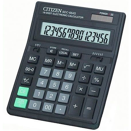 Калькулятор настольный Citizen "SDC-664S", 16-разрядный, черный