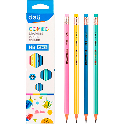 Карандаш простой "Comico", HB, с ластиком, ассорти - 2