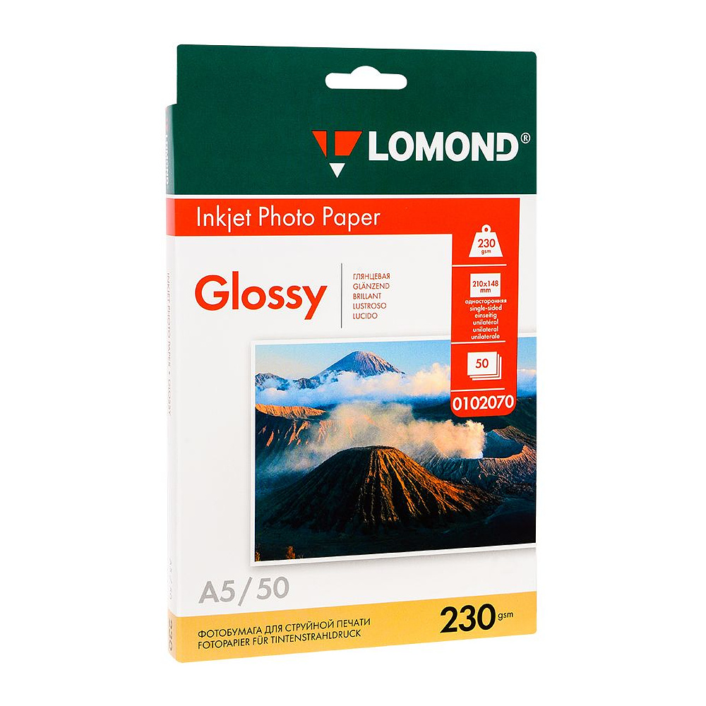 Фотобумага глянцевая для струйной фотопечати "Lomond", А5, 50 листов, 230 г/м2