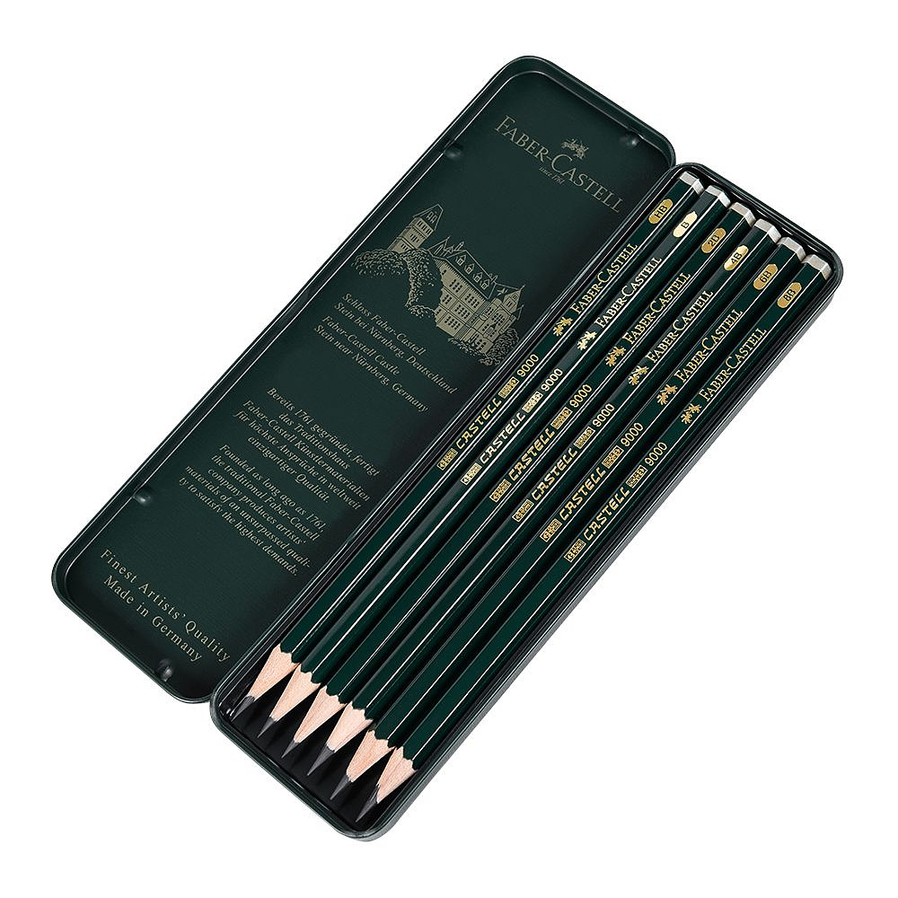 Набор карандашей чернографитных "Castell 9000", HB-8B, 6 шт., в металлической коробке - 2