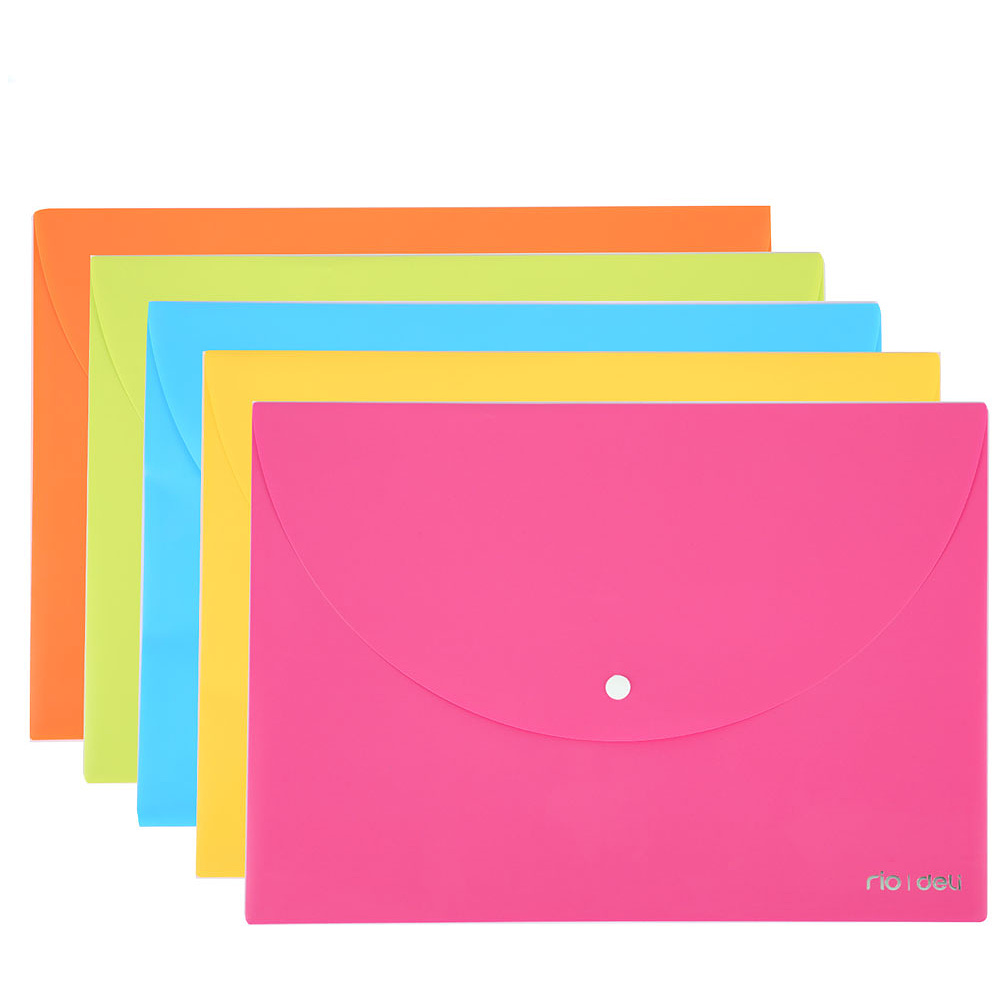 Папка-конверт на кнопке "Deli", A4, ассорти