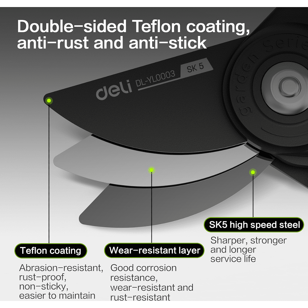 Секатор садовый Deli GS EDL-YL0003, 203 мм, SK5, черный - 4