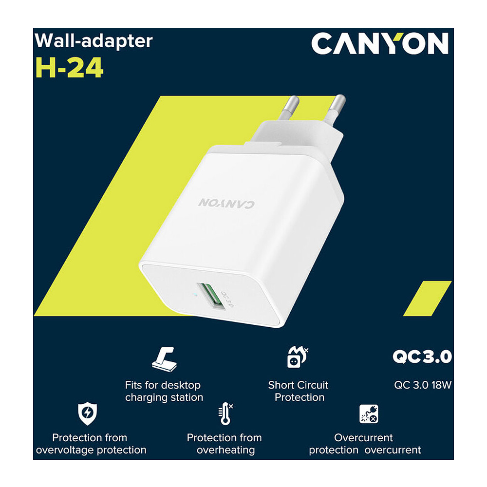 Адаптер питания "CANYON CNE-CHA24W" QC3.0, белый - 5