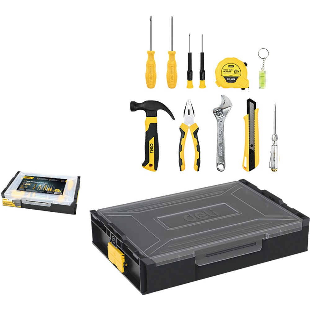 Набор ручного инструмента "Deli", 11 предметов, чемодан, черный, желтый - 2