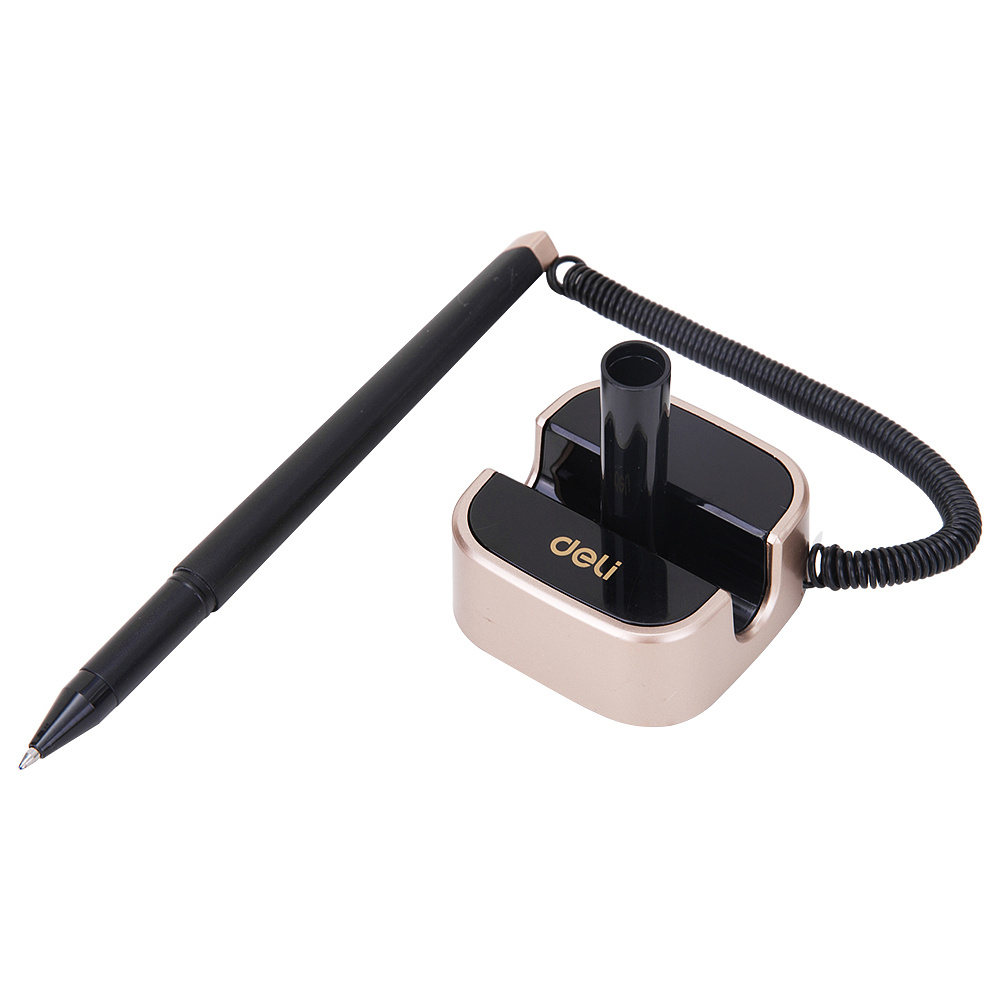 Ручка гелевая на подставке "Deli", черный, золотой, стерж. синий - 2