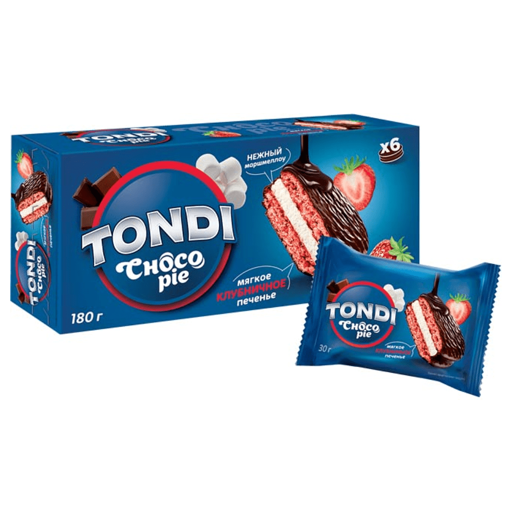 Печенье "Tondi" Choco Pie клубничный, 180 г