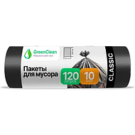 Мешки для мусора GreenClean Classic, 120 л, 10 шт/рулон, ПНД, 12 мкм, 65х100см, черный