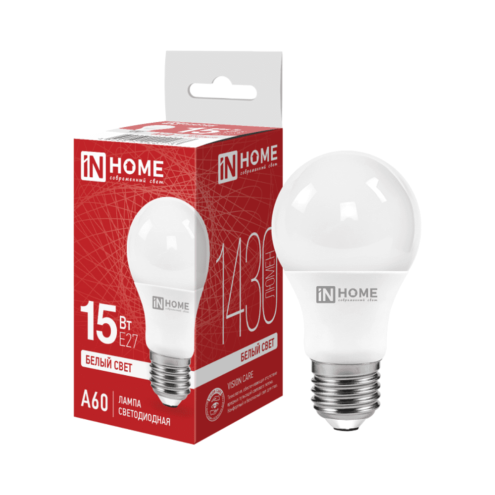Лампа светодиодная In Home LED A-60-VC, груша, 15Вт, E27