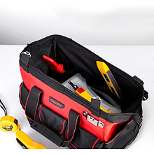 Сумка для инструментов Deli RS DL430316, 380х210х280 мм, ткань Oxford, пластиковое дно, черный, красный