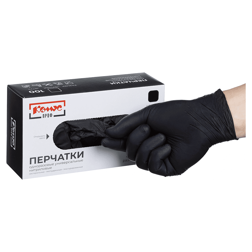 Перчатки нитриловые, неопудренные, одноразовые, р-р, L, 100 штук, черный - 4