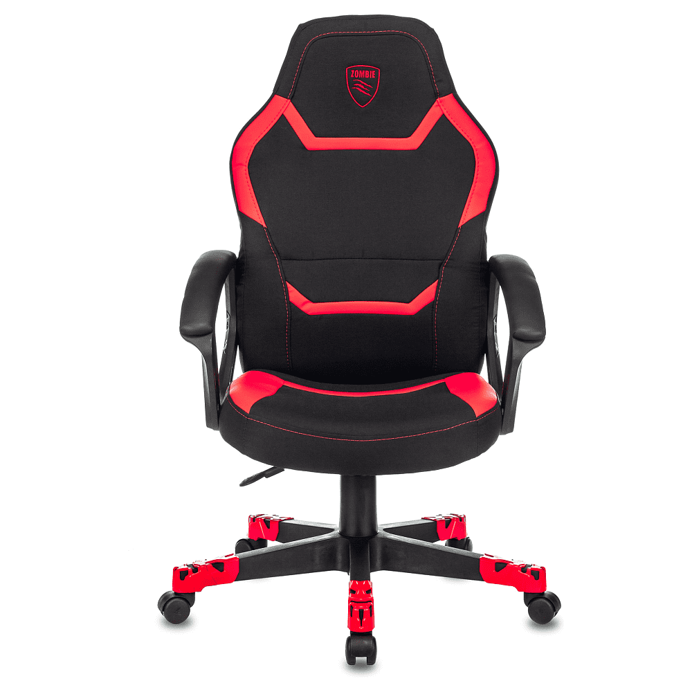 Кресло игровое Бюрократ "Zombie 10", текстиль/эко.кожа, пластик, черный, красный