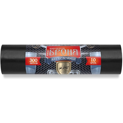 Мешки для мусора Ромашка Броня, 300 л, ПВД, 60 мкм, 105х150 см, 10 шт/рулон, черный