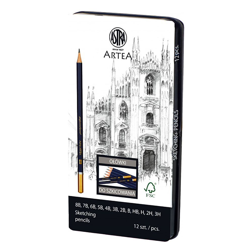 Набор карандашей чернографитных "Artea", 8B-3H, 12 шт.