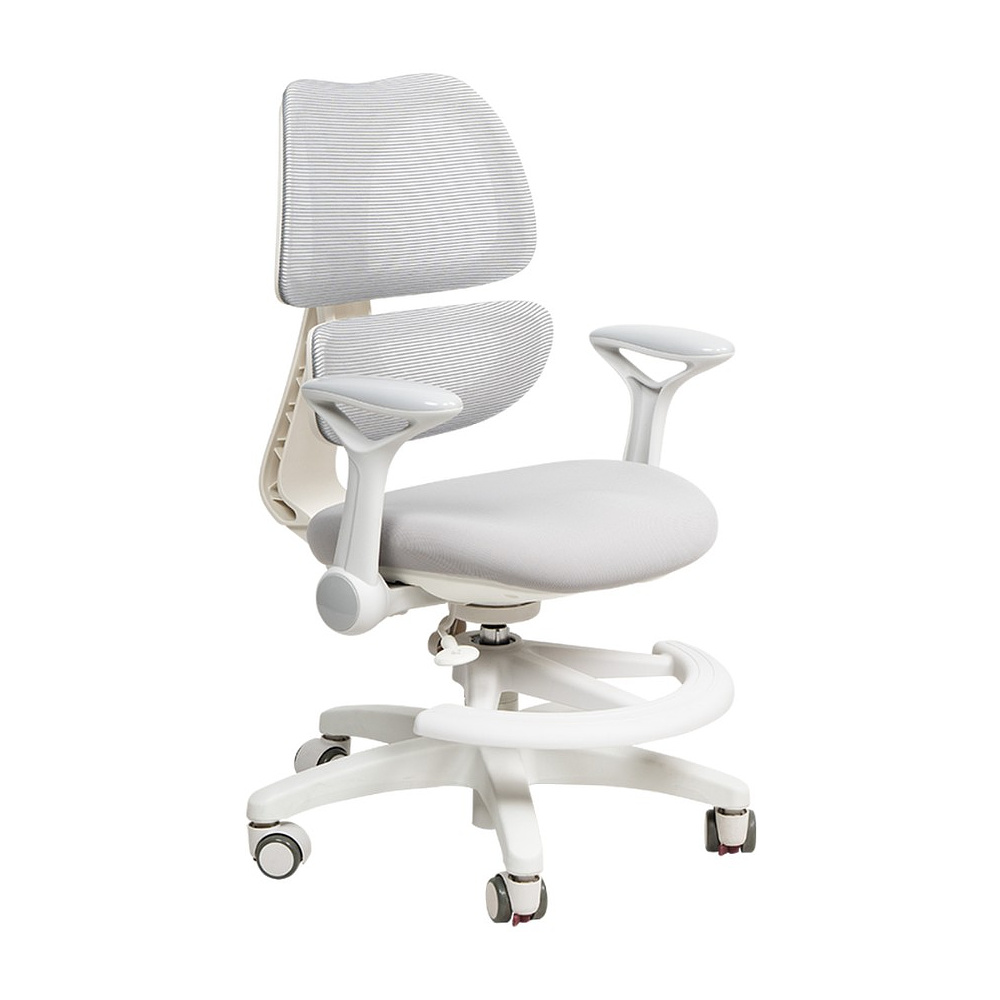 Кресло детское Ergosmart Antey, ткань, пластик, корпус белый, подставка для ног, с чехлом салатовым, серый - 3