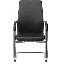 Кресло на полозьях Бюрократ "_JONS-LOW-V", натуральная кожа, черный, металл хром