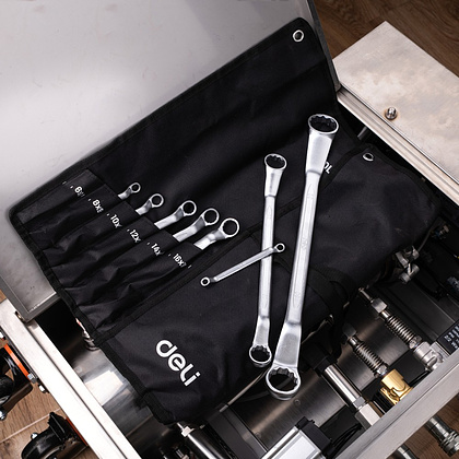 Набор ключей накидных изогнутых Deli YS EDL150012A, 6-32 мм, 12 шт., чехол, черный - 8