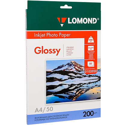 Фотобумага глянцевая для струйной фотопечати "Lomond", А4, 50 листов, 200 г/м2