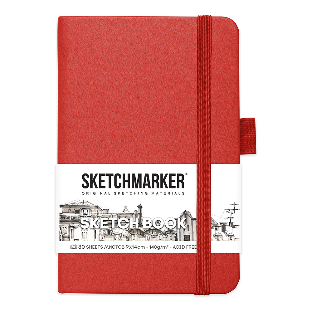 Скетчбук "Sketchmarker", 9x14 см, 140 г/м2, 80 листов, красный