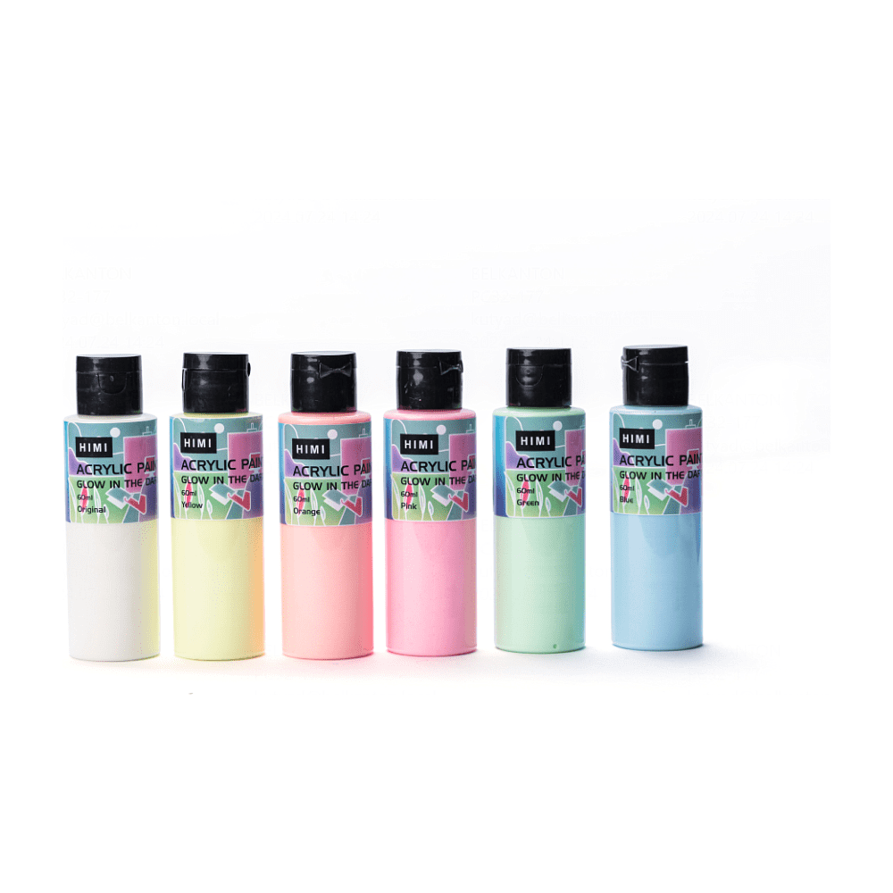 Краски акриловые "Himi", 6 цветов, светящиеся в темноте, флаконы - 8