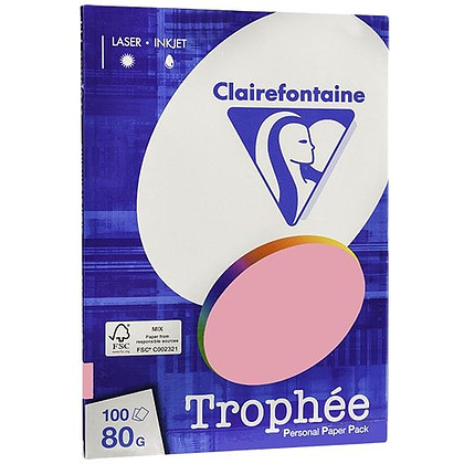 Бумага цветная "Trophée", А4, 100 листов, 80 г/м2, розовый пастельный