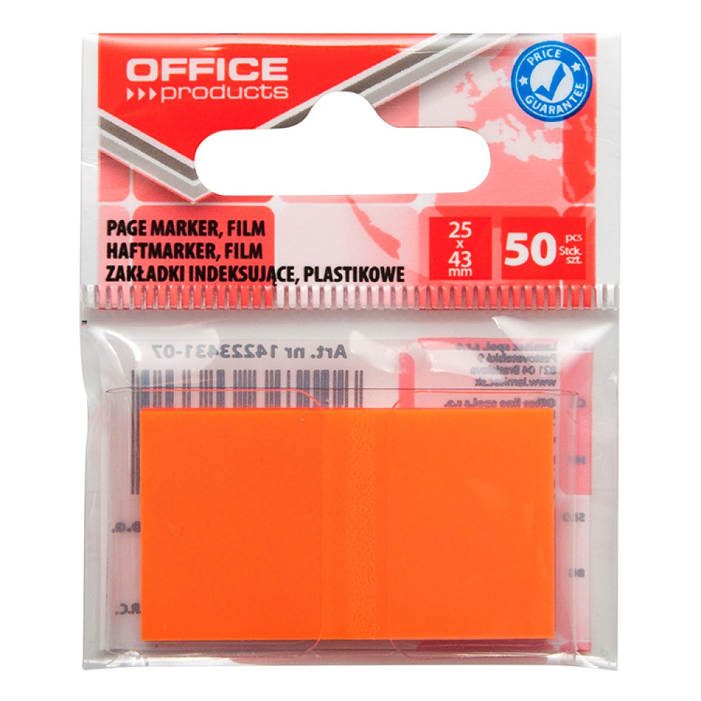 Закладки Office products, 25х43 мм, 50 штук, оранжевый