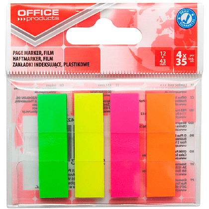 Закладки клейкие "Office products", 12x43 мм, 140 шт, ассорти неон