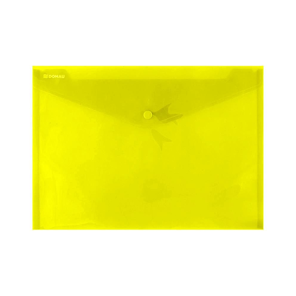Папка-конверт на кнопке "Donau", A4, желтый прозрачный