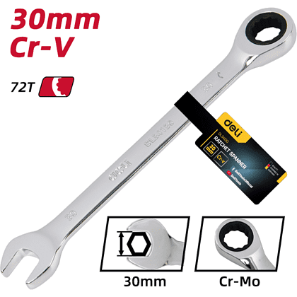 Ключ комбинированный Deli YS EDL34130, 30 мм, с трещоткой, 72 зуба - 6