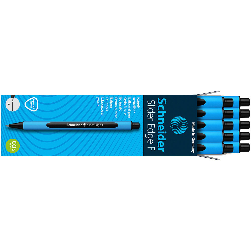 Ручка шариковая "Schneider Slider Edge F", голубой, черный, стерж. черный - 5