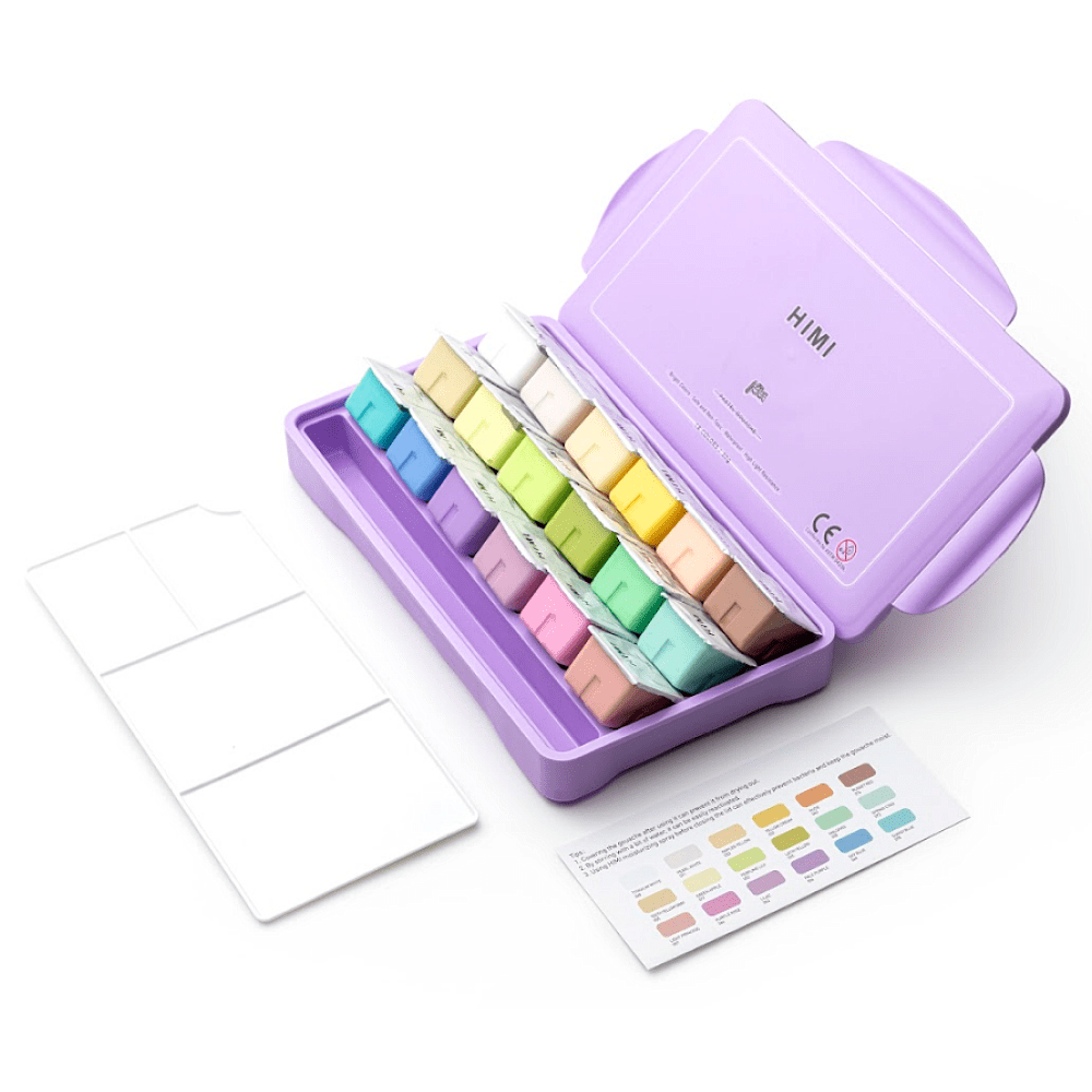Краски гуашевые "Himi Jelly Cup. Pastel colors", 18 цветов, кювета, фиолетовый футляр