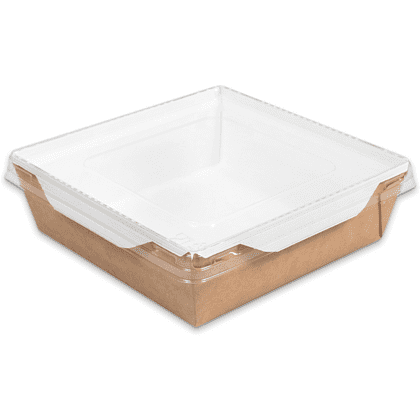 Контейнер бумажный для салата 900мл, 135/150х135/150х48 мм с крышкой, 50 шт/упак, крафт, белое дно