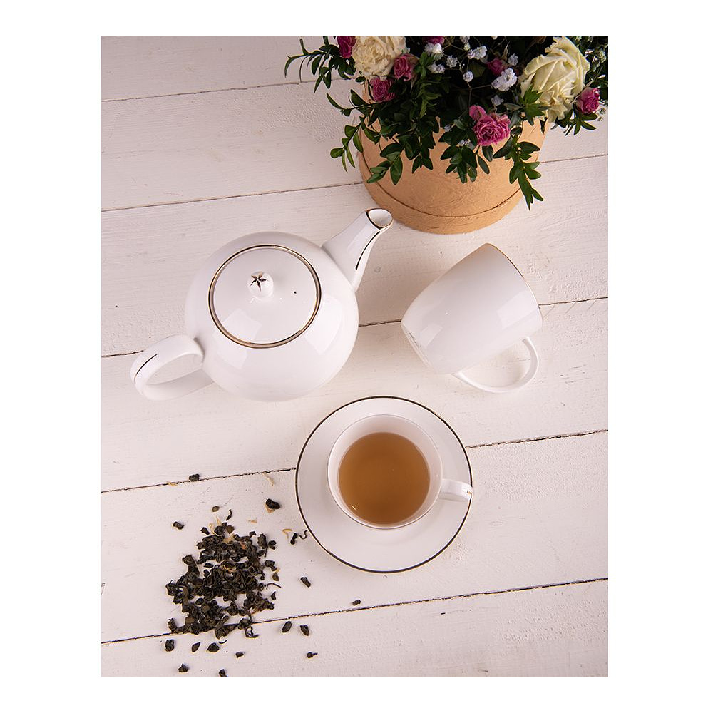 Чашка с блюдцем "Gold", фарфор, 250 мл, белый, золотистый - 2