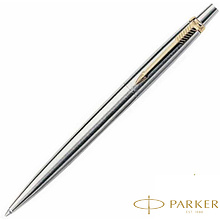 Ручка шариковая автоматическая "Parker Jotter Stainless Steel GT", 0.7 мм, серебристый, золотистый, стерж. синий