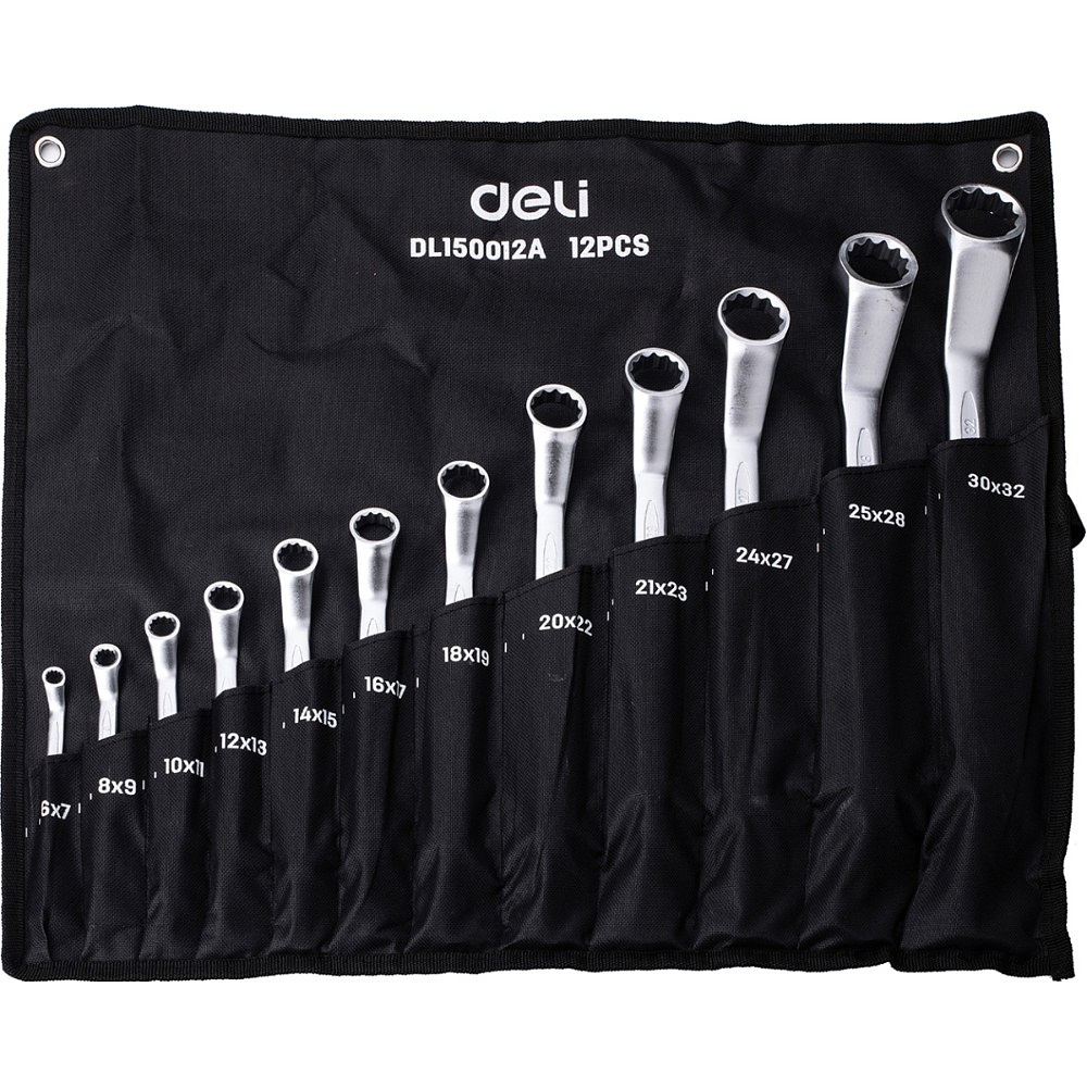 Набор ключей накидных изогнутых Deli YS EDL150012A, 6-32 мм, 12 шт., чехол, черный