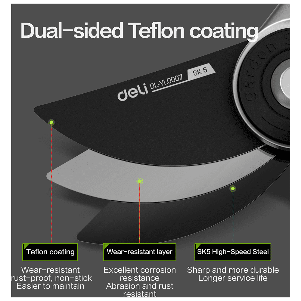Секатор садовый Deli GS EDL-YL0007, 216 мм, серебристый, черный - 6