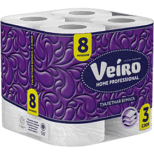 Бумага туалетная "Veiro Home Professional", 3 слоя, 8 рулонов