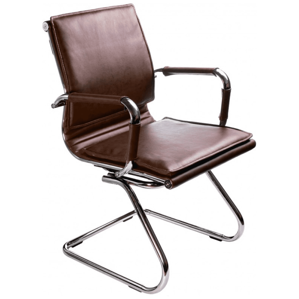 Кресло на полозьях "Бюрократ Ch-993-Low-V", экокожа, коричневый, металл хром